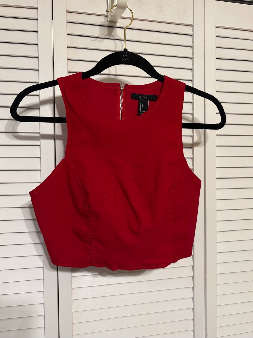 Forever 21 Bright Red Cropped Tank Top with Back Zip